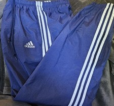 Vintage Adidas Track Pants Nylon Y2K 3-stripe Un-lined Med Blue 90s Sportswear