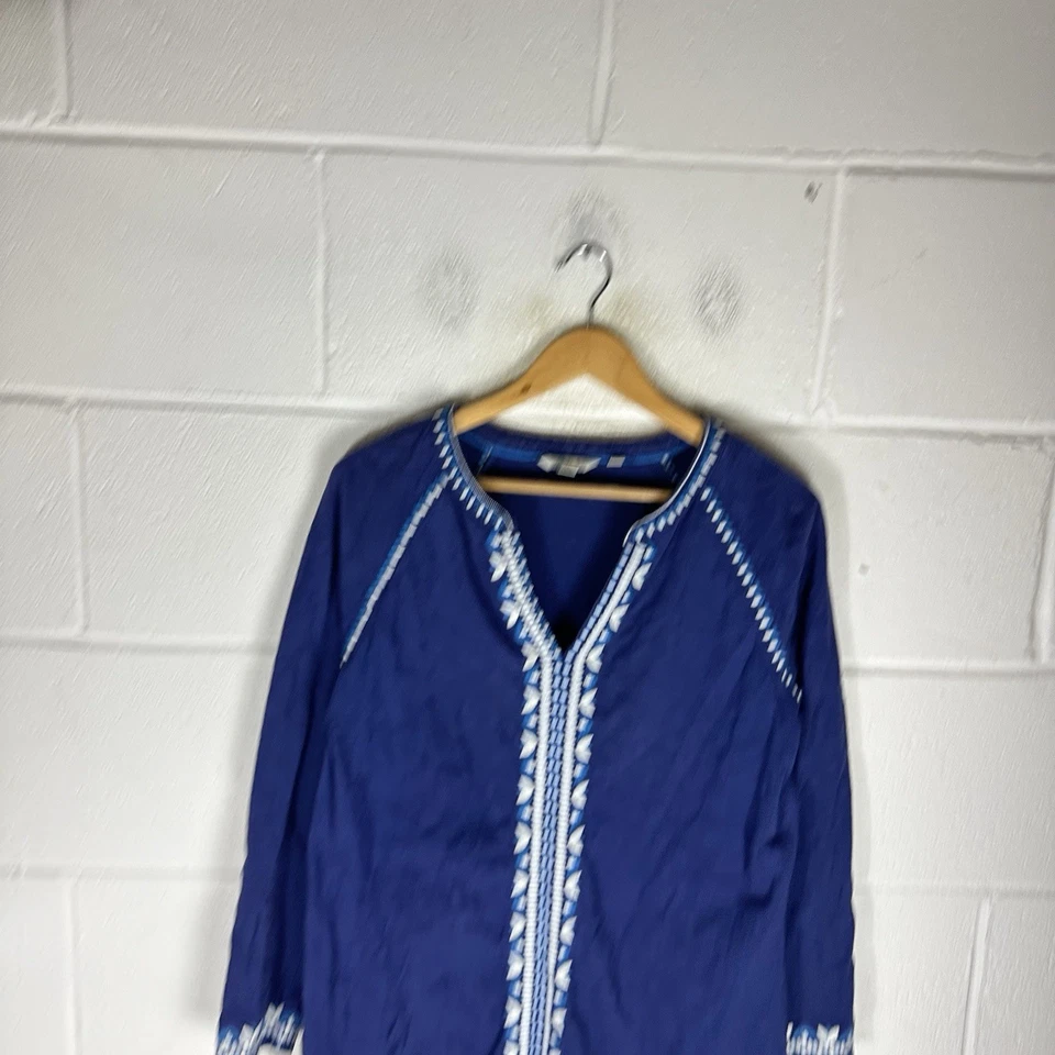 Boden Dress Womens Medium Blue Edie Kaftain Floral Embroidered Boho Tunic Beach* - Image 2 of 4