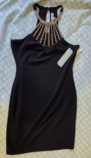 Almost Famous Black Mini Dress, Sleeveless With Rhinestone Accent size Large
