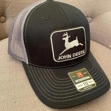 Vintage John Deere patch on  black grey Richardson  112 Snapback Trucker Hat Cap