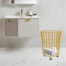 Gold Metal Deep Set Metal Mesh Laundry Basket Storage Cart with Wheels Round US