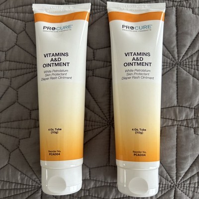 Lot 2 NEW Procure Vitamin A&D Ointment Skin Protectant 4oz Tube Exp 10/27 PCAD04
