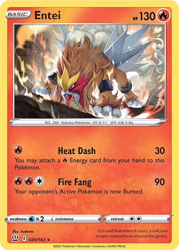 Entei (020/163) Holofoil Holo Rare NM SWSH05 SWSH05: Battle Styles Pokemon TCG