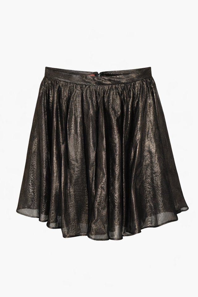 Zimmermann Metallic Silk Flippy Mini Skirt Gold Black Size 1 AU8 Party