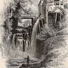 Old Mill And Waterfall At Sage’s Ravine Massachusetts 1872 Antique Engraving