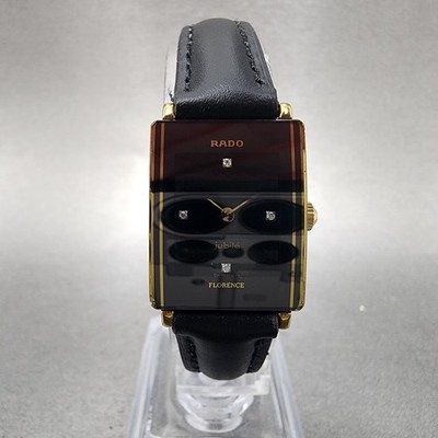 Rado Jubile Tank Watch Women 18mm Black Dial Gold Tone 153.3602.2