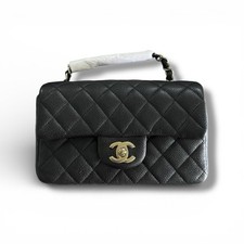 CHANEL Black Quilted CAVIAR Mini Rectangular Classic Single Flap Antique GHW