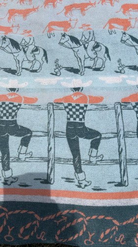Vintage Blanket 40s 50s Cowboy Rodeo Camp Cotton 71”x64” Green Orange Blue