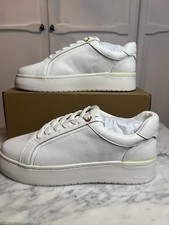 Image of Dune 487 Emeelia White Leather Gold Clip Lace Up Trainers Uk 7 Rrp £99 Bnib