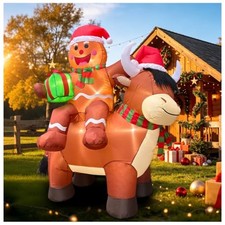 5.8FT Christmas Inflatable Highland Cow, Cute Blow Up Highland Cow with Santa