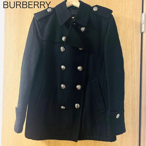 Cappotto Burberry imbottito Pea metallo bottone polsini maniche lana nero uomo taglia S originale