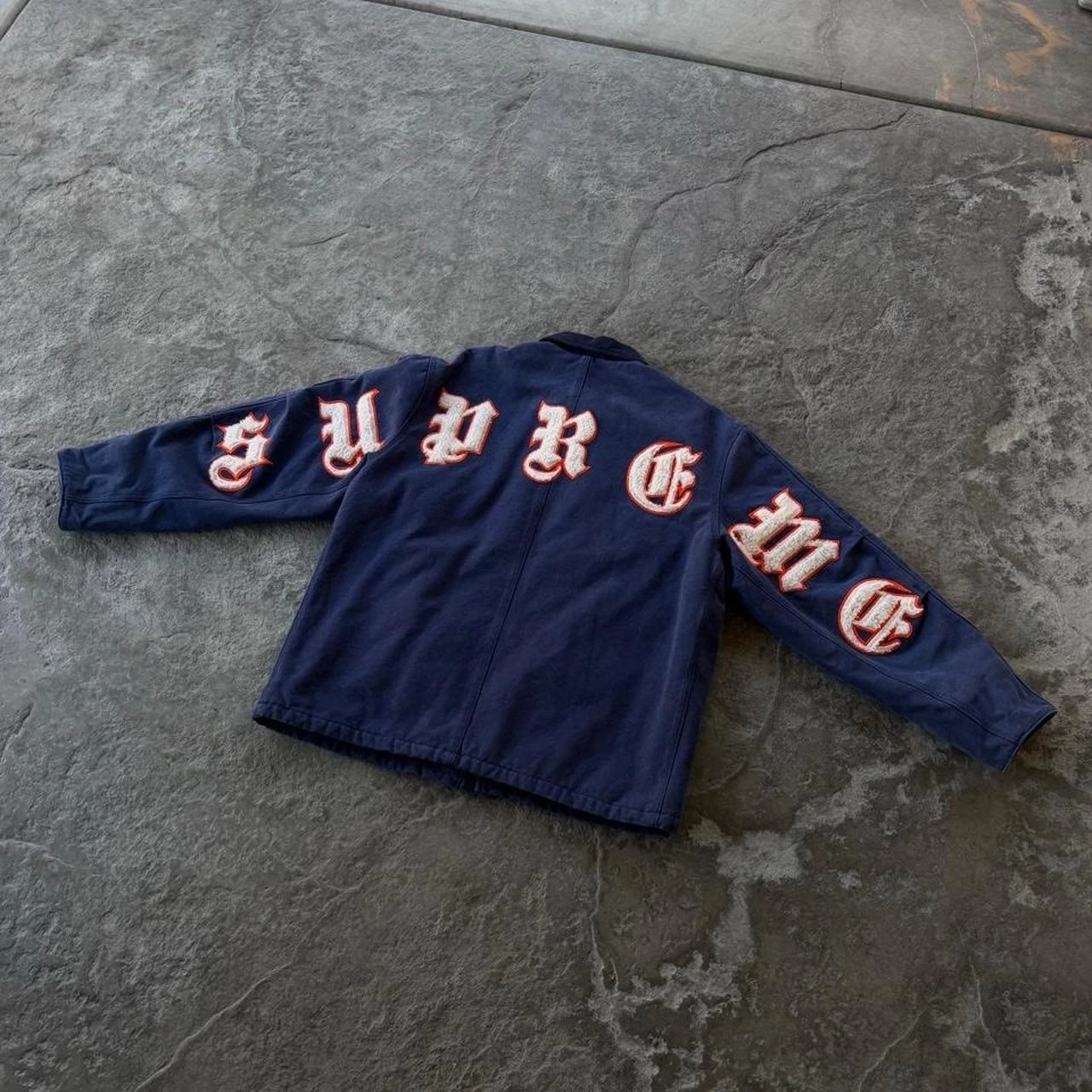 Supreme Old English Canvas Work Jacket Navy Men’s S Cotton Button Front image 2