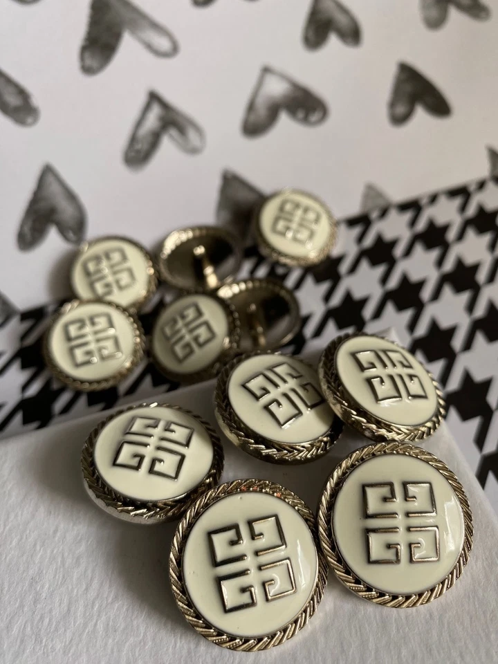 Silber Weiß Set 5 Knöpfe Givenchy Ersatzknöpfe Ø 25 mm Metall Knöpfe - Bild 3 von 4