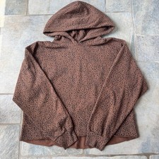 Abercrombie  Fitch Soft A F Cropped Hoodie Size M Brown Leopard Print Cozy Fit