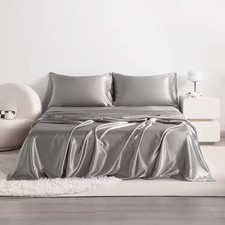 Cooling 3-4-piece satin sheet set. Breathable, flat sheets with pillowcases.