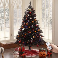 6FT Black Christmas Tree Prelit, 1000 PVC Branch Tips 450 Lights 11 Modes...