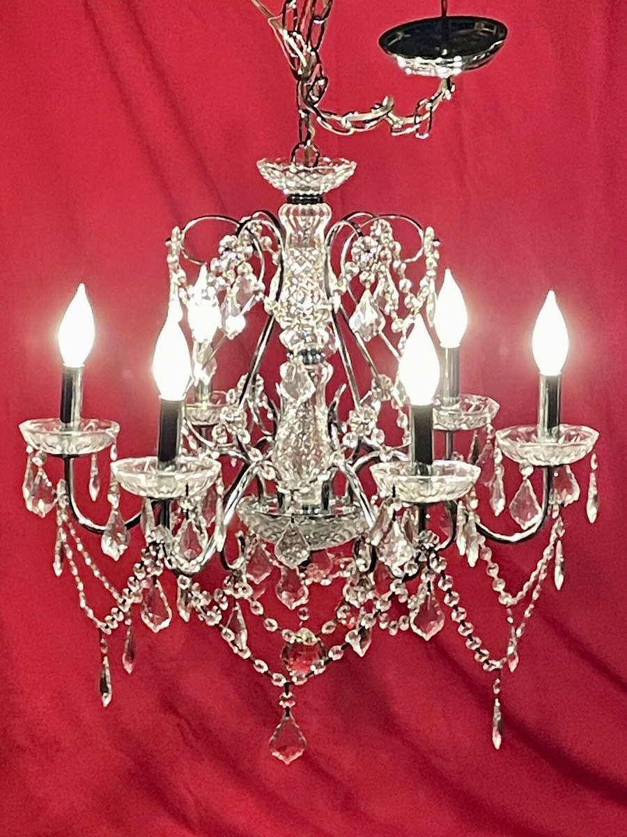 SAINT MOSSI 6-Light Hanging Crystal Raindrop Chandelier 24H 24D