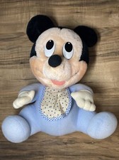 Vtg Disney Babies 1986 Plush Mickey Mouse w Blue Bib Playskool Hasbro Softies