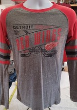 Gray Red Small Detroit Red Wings Jersey Style T-Shirt Est 1926 NHL Hockey Sticks