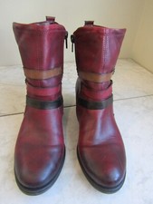 Remonte Antiqued Red Leather Triple Strap Side Zip Ankle Boots Bootie Women's 39