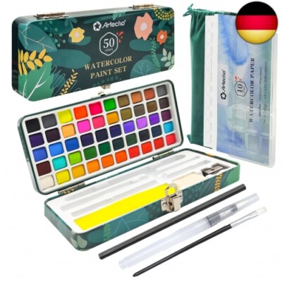 Artecho Aquarellfarben Set 50 Farben in Tragbarer Box Inklusive 4