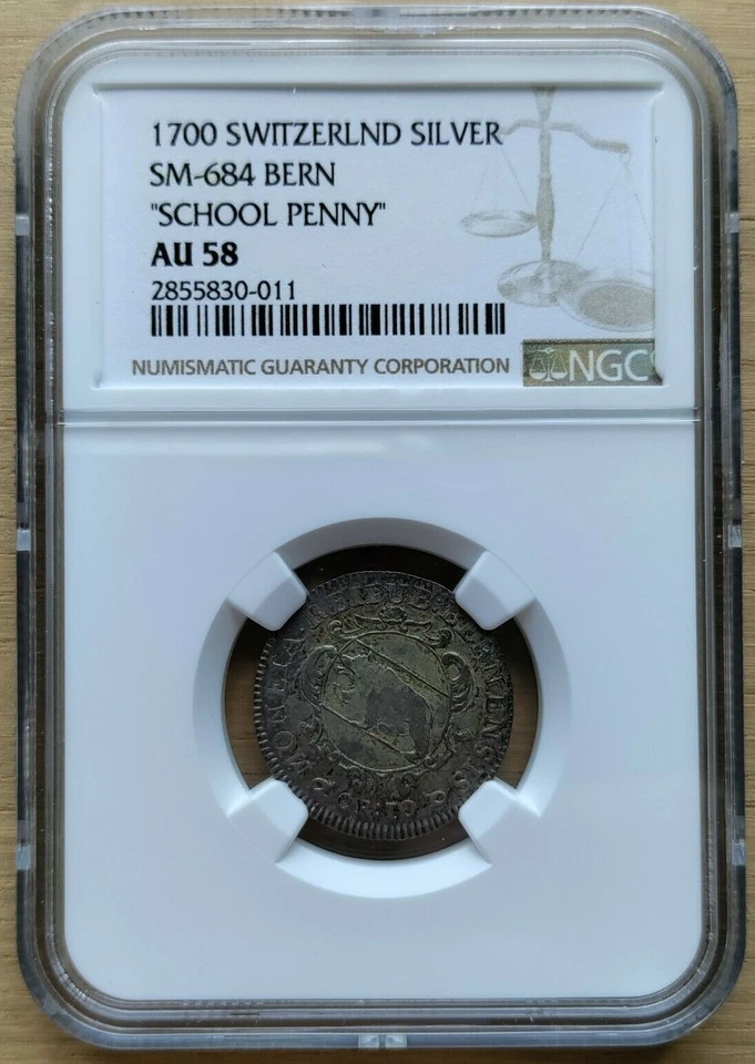 Bern "School Penny" 1700 NGC AU-58  TOP POP! - Image 3 of 3