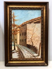 ANTICO DIPINTO OLIO TELA Nino Belotti PAESAGGIO CAMPAGNA BORGO CASTELLETTO T.