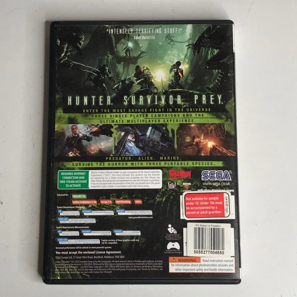 Aliens VS Predator PC DVD Game x 2 Discs 2010 - Image 3 of 3