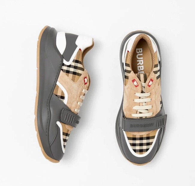 【関税＆送料込み】Burberry Check Leather Sneakers Check and Leather Sneakers in Archive beige - Women