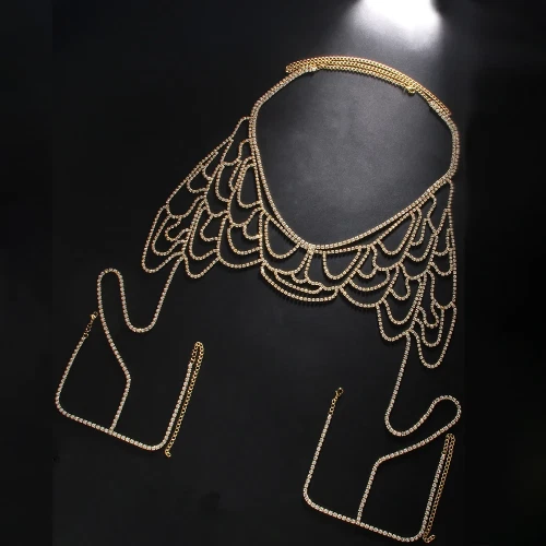 Mesh Rhinestone Belly Waist Chain Sexy Underwear Set Bikini Body Chain Jewelry - Image 2 of 4