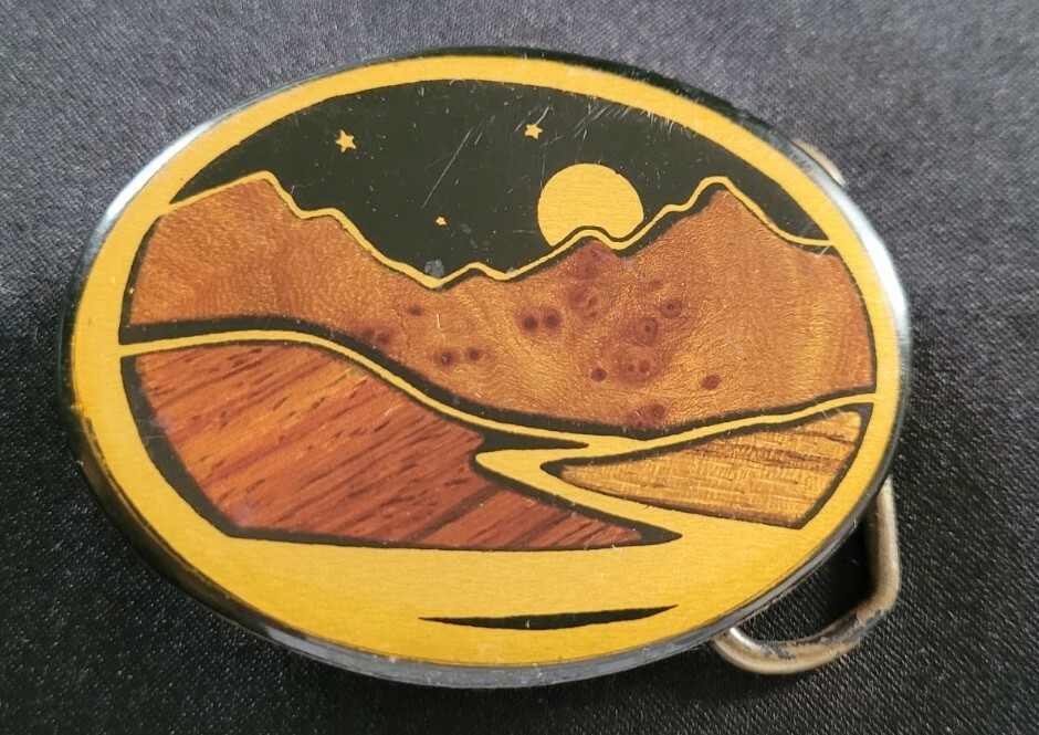 MOUNTAIN SUNSET NIGHT SKY SOLID BRASS VINTAGE HAR… - image 1