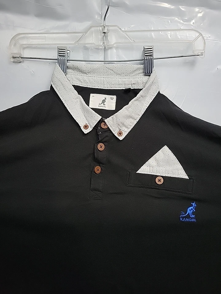 Camisa Polo Clásica Kangol Original 3 Botones Para Hombre Grande Negra Foto 2 de 4