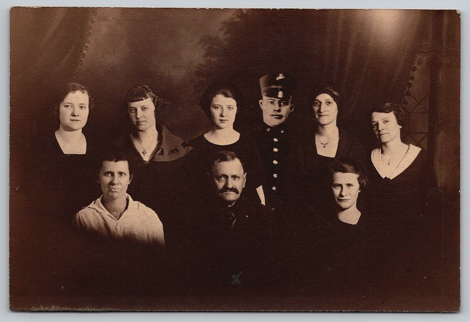 Original Old Vintage Antique Family Photo Picture Ladies Gentleman Soldier Sepia