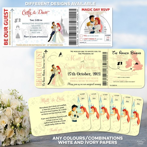 Little Mermaid Ariel Wedding Invitation Disney Save The Date Invite Ticket Card Ebay