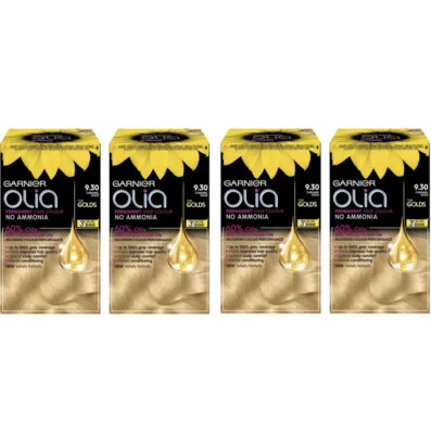 4x Garnier Olia Permanent Hair Dye, 9.30 Caramel Gold