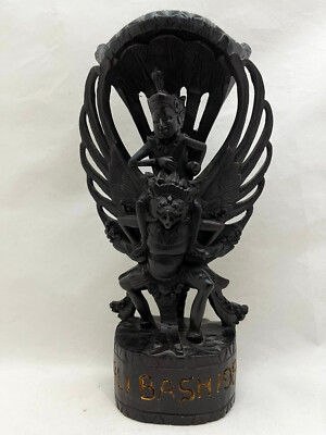 Balinese Hand Carved Wood Vishnu Riding Garuda - Ebony wood sculpture