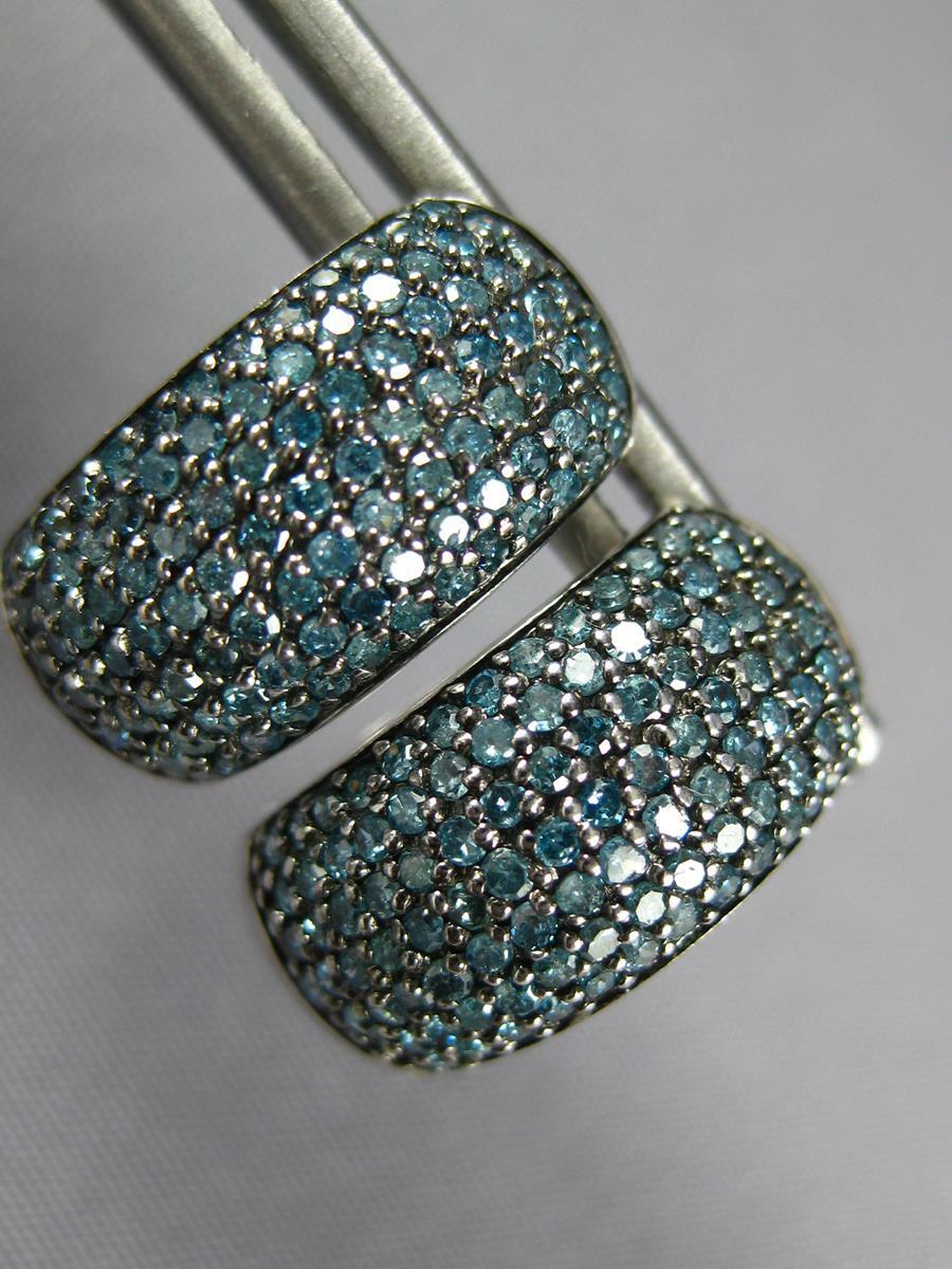 AMPI ORECCHINI PENDENTI HUGGIE ORO BIANCO 14KT DIAMANTE BLU 1 0CT MULTI FILA #27009