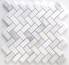 3/4X1 3/8 Carrara Herringbone Honed Marble Kitchen Mosaic Tile Floor Backsplash