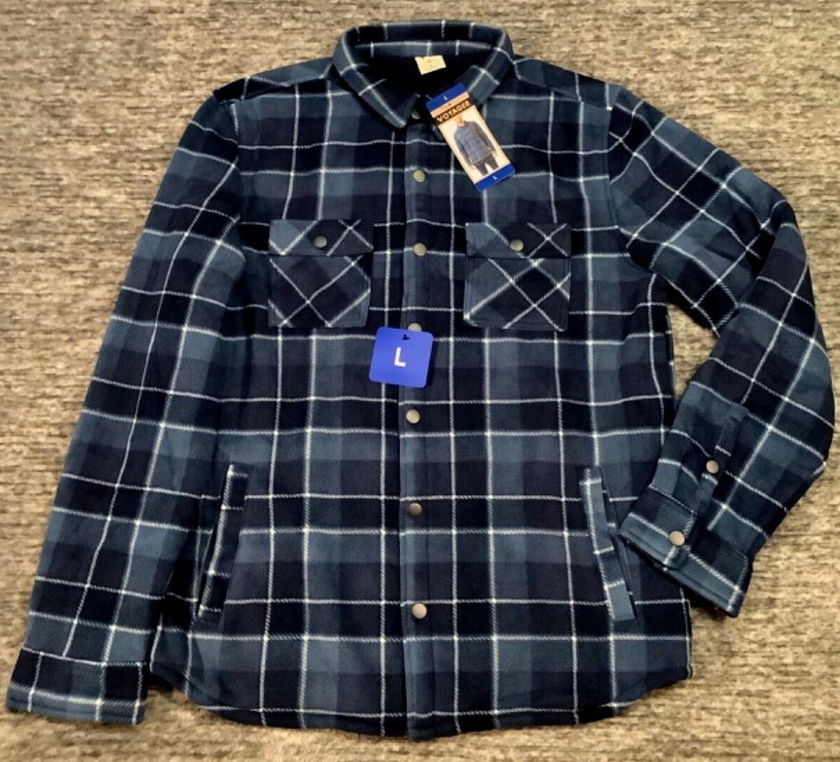 Voyager Men's Super Plush Fleece Lined Shirt Jacket Blue Plaid L