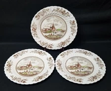 Set of 3 Johnson Brothers Tulip Time Dinner Plates Brown Multicolored England