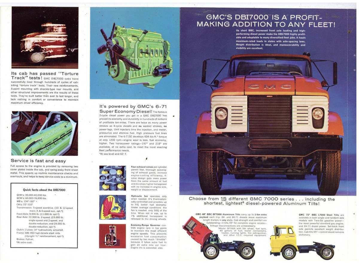 1962 GMC General Motors Trucks Fold Out Ad on Slick Paper: 7000 