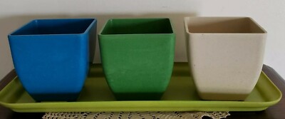 Four (4) Piece Planter Set ~ 3 Planters + 1 Tray ~ Multi Colored ~ NIB