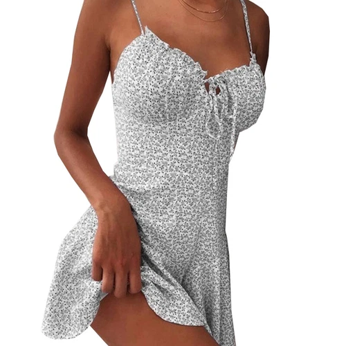 Sexy figurbetontes Damen-Mini-Trägerkleid Blumen Spaghettiträger Party Clubwear Kleid↷ - Bild 37 von 57