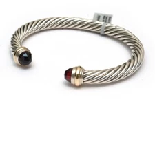 DAVID YURMAN New Ladies 7mm Classic Cable Bracelet in Garnet, Silver, 14K MEDIUM