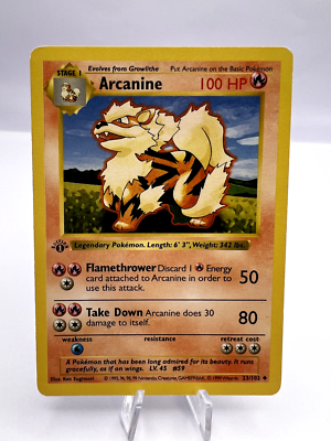 Pokemon Card Arcanine 023/102 Base Set 1st Edition Shadowless 