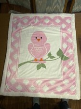 Luvable Friends Pink Bird Plush Cream Sherpa Edge Backing Baby Girl Blanket