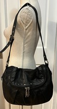 Stone Mountain Purse Genuine Leather Black Silver Studs Shoulder Bag Crossbody