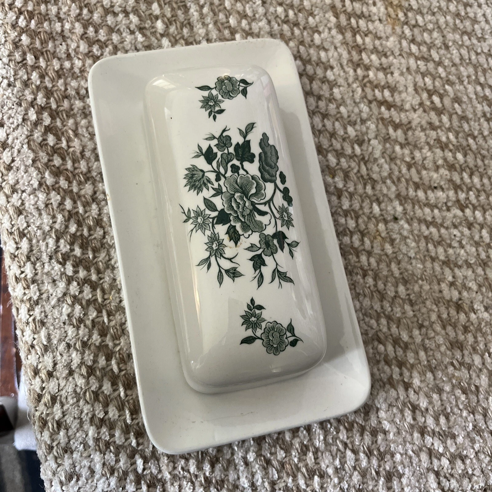 J & G Studio Meakin England Butter Dish W/ Lid 8.25" Ceramic Vintage