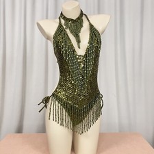 Sequins Beaded RAVE Carnival Dance Costume Stage Performance Leotard Bodysuit