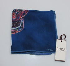 Roda NWT Wool/Silk Blend Pocket Square In Blue w/ Multicolor Skull